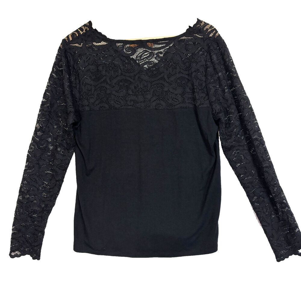 Belldini Women's Top Black Lace Sleeves Whimsigoth Romantic Feminine‎ Y2K Sz L - Picture 2 of 8